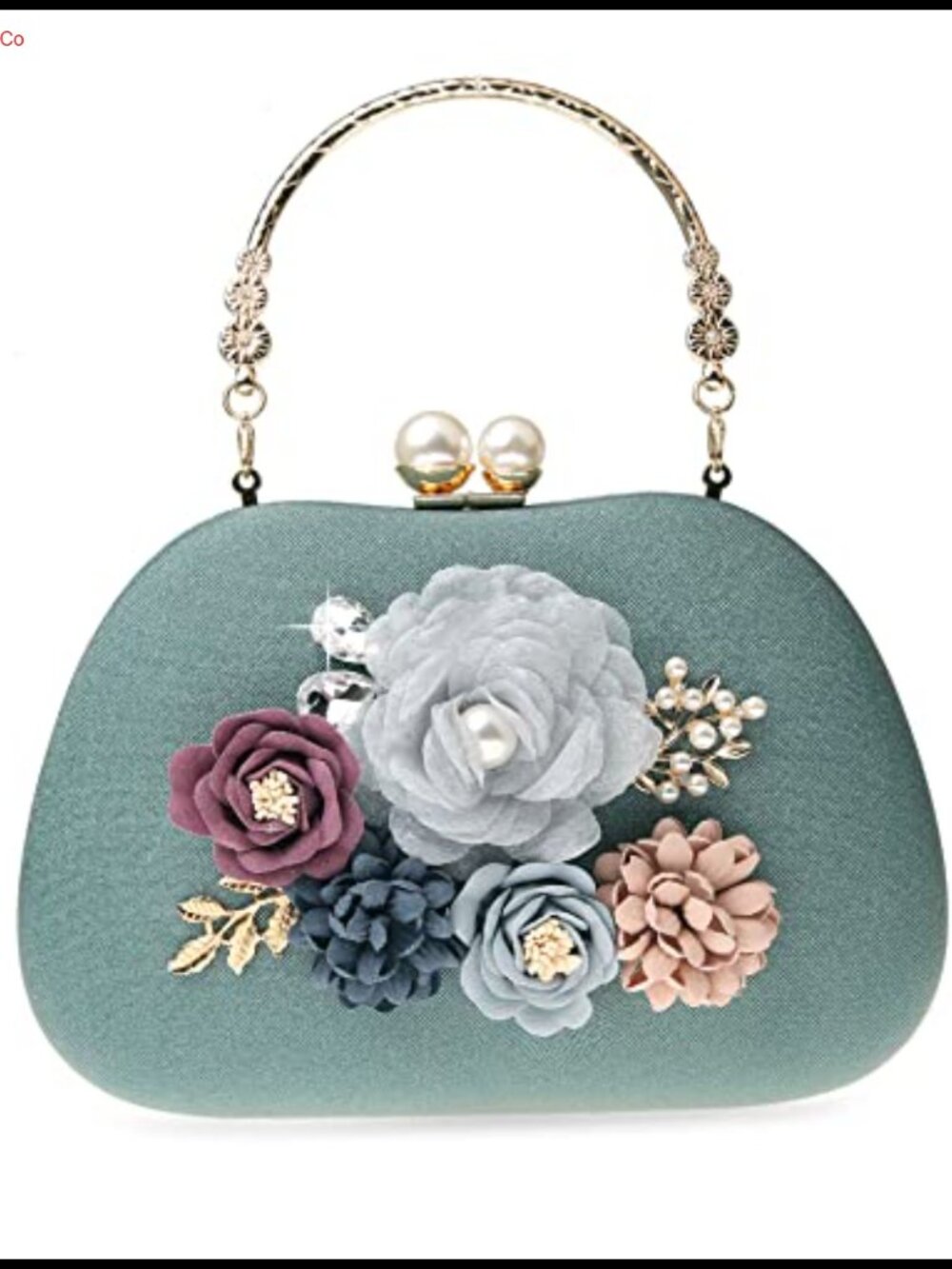 Satin Floral Clutch Evening Bag Women's Wedding Purse Crossbody with Pearl Clasp